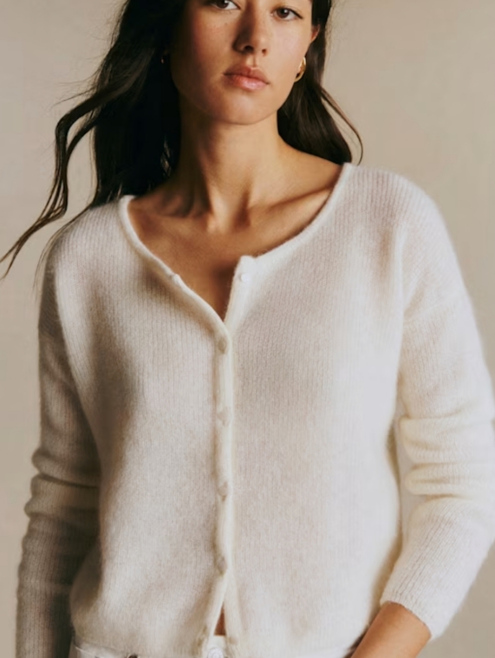 Sezane Gaspard Crop Cardigan Kid Mohair Ecru
